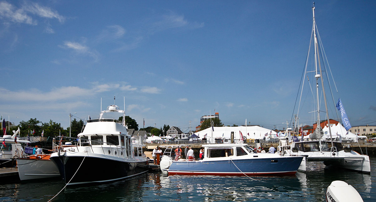 Boats gathered at the Maine Boat and Home Show