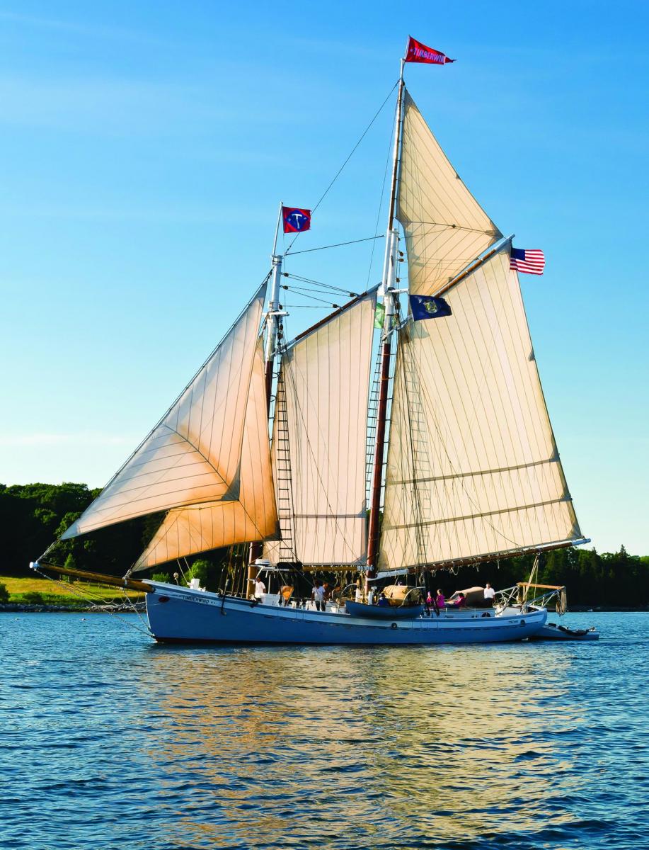 The schooner Timberwind’s graceful sheer has long made her a favorite along the coast.