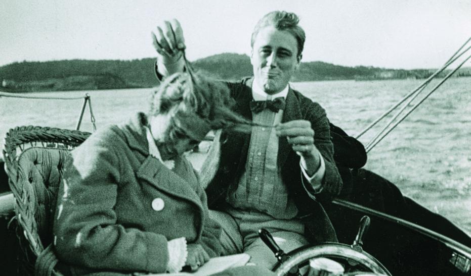 FDR teases his cousin, Jean Delano about her hair, during a sail on his father’s 60-foot schooner, Half Moon II, in 1910.