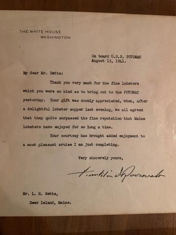 President Franklin Roosevelt and the lobster dinner provided by a Deer Isle fisherman